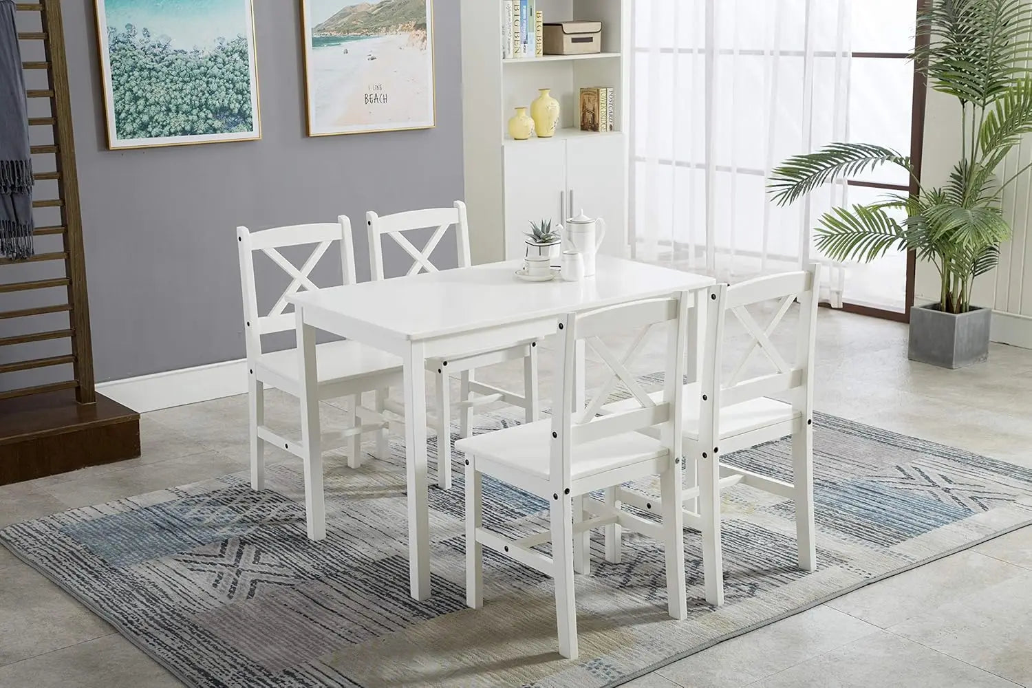 mcc direct Classic Solid Wooden Dining Table and 4 Chairs Set Kitchen Home