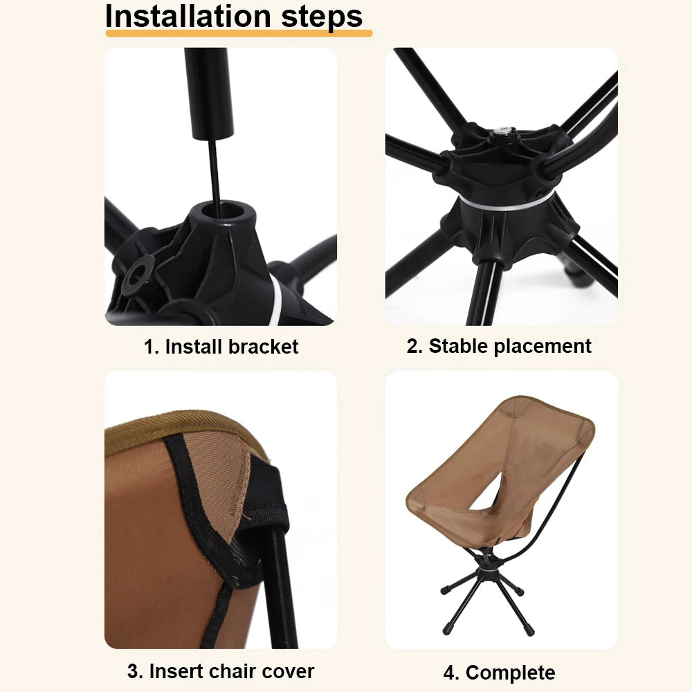 Outdoor Folding Chairs Rotatable Swivel Chair for Camping Lightweight Beach Fishing Chairs with Carry Bag for Picnic Hiking
